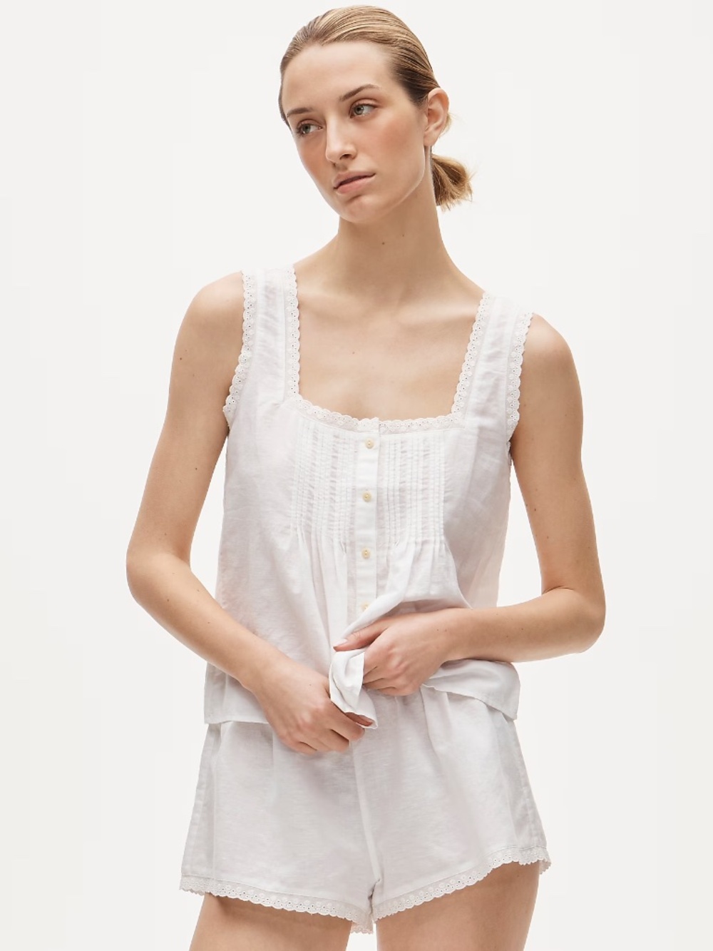 J. Crew White Embroidered Camisole Pajama Top L
